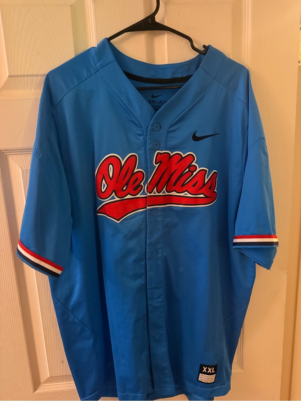 Nike Carolina Blue and Red Ole Miss Baseball Jersey